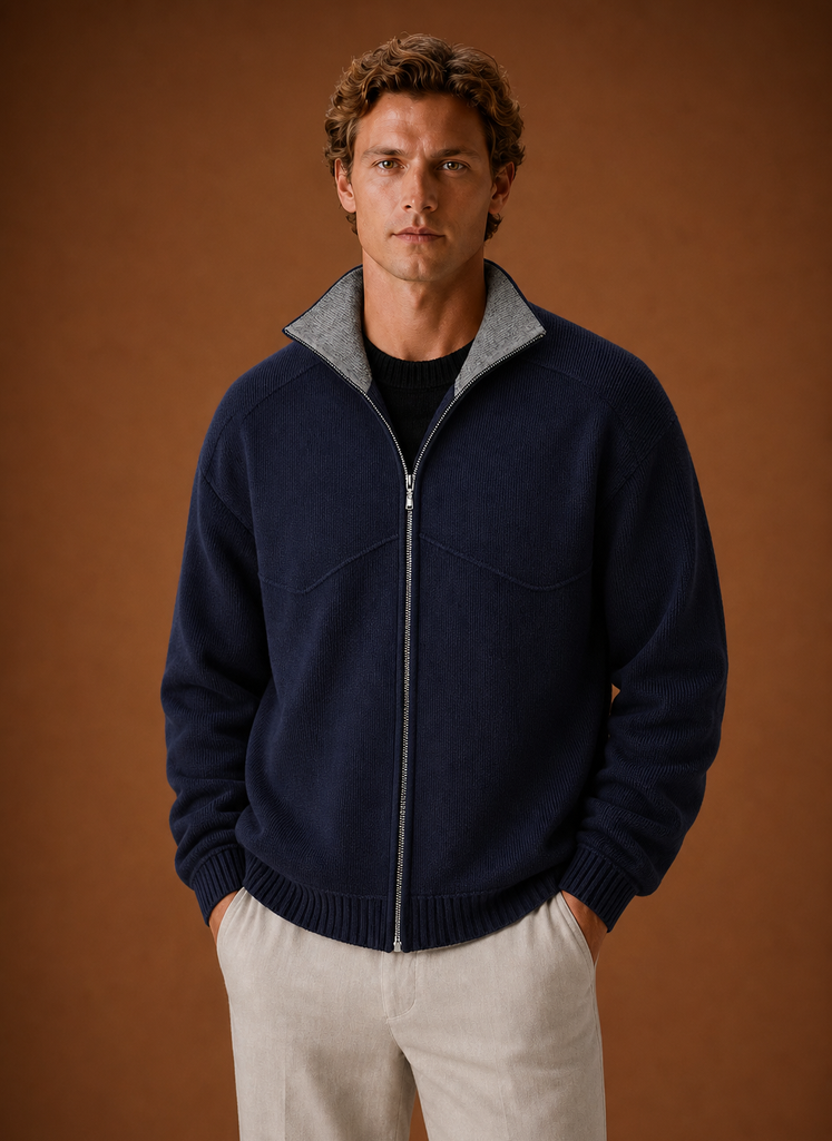 Veste-cardigan pour homme en maille à fermeture éclair intégrale