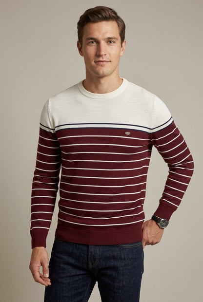 Pull rayé à col rond pour homme