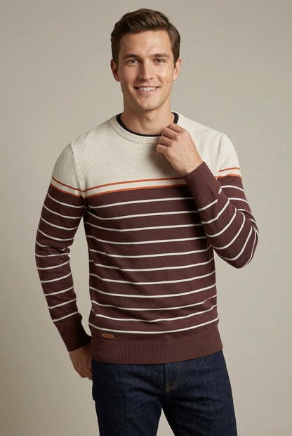 Pull rayé à col rond pour homme